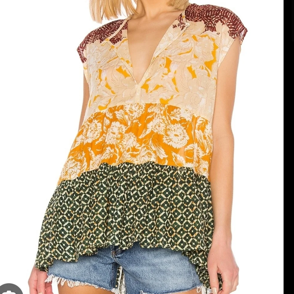 Free People Red and Cream Tiered Mini Dress